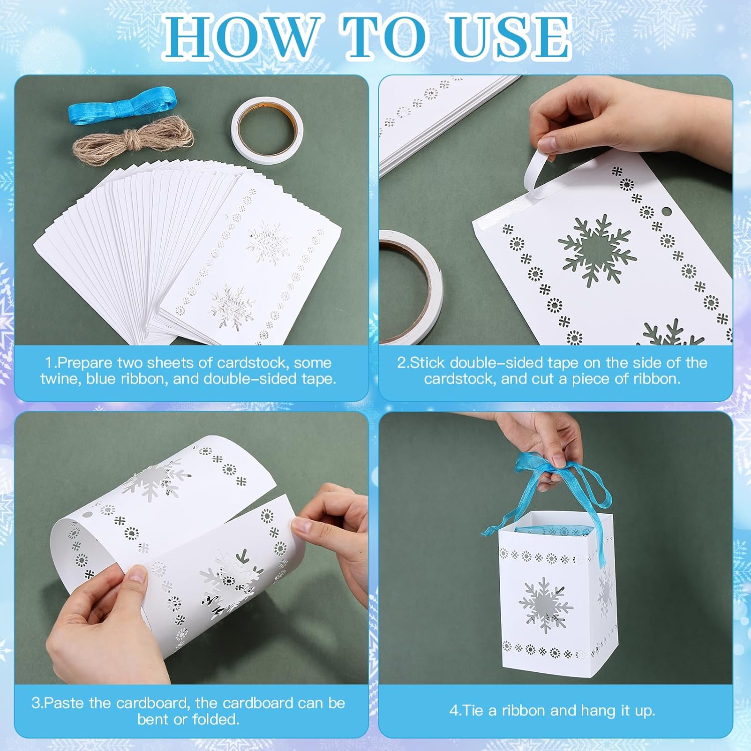 40Pcs Princess Snowflake Hanging Lanterns DIY Set Christmas Snowflake 3D Hanging Lantern Lamp Princess Birthday Paper Lanterns Cutout Square Decor for Xmas Tree Wedding(Light Not Included)