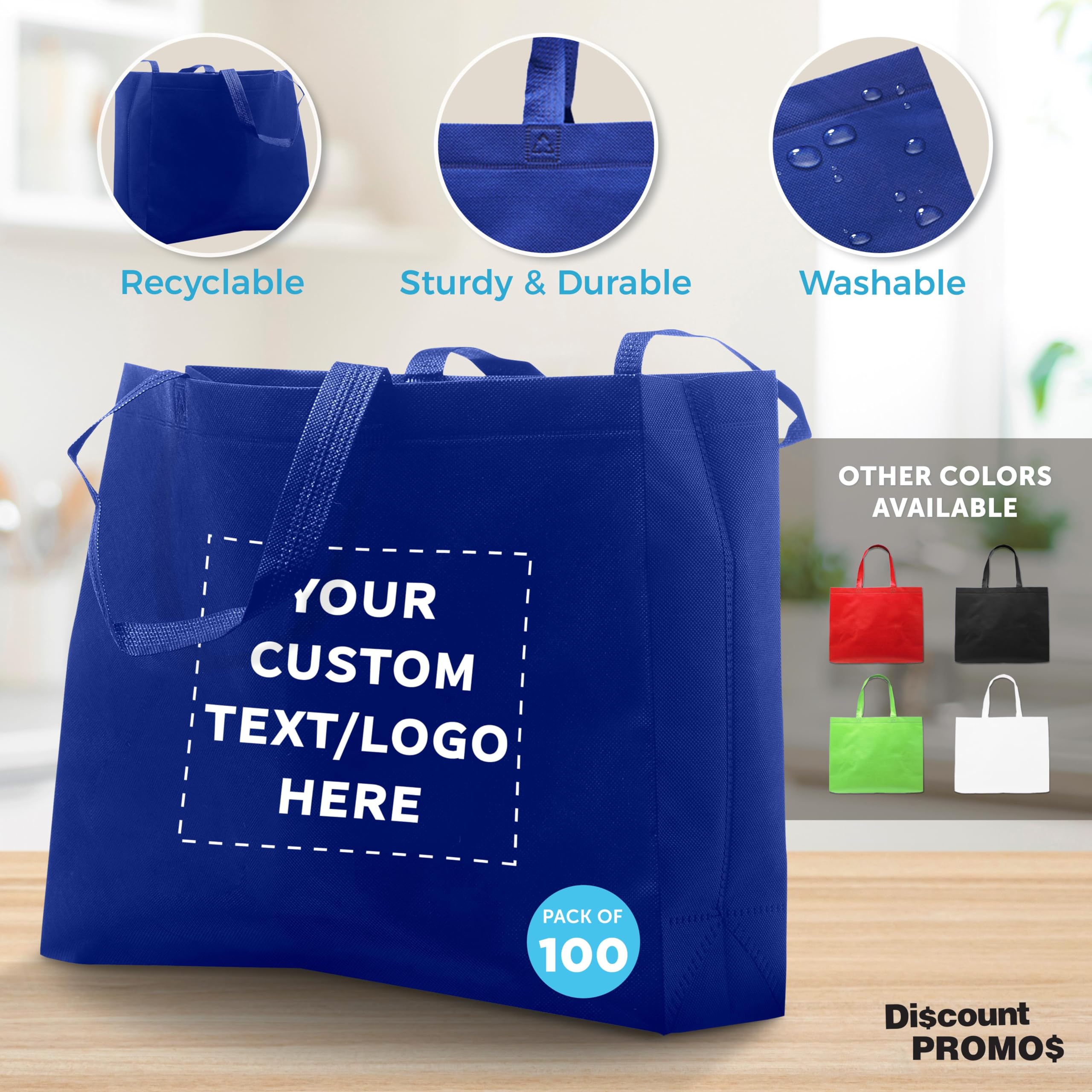 Amazon.com: DISCOUNT PROMOS Custom Jumbo Sized Tote Bags Set of  