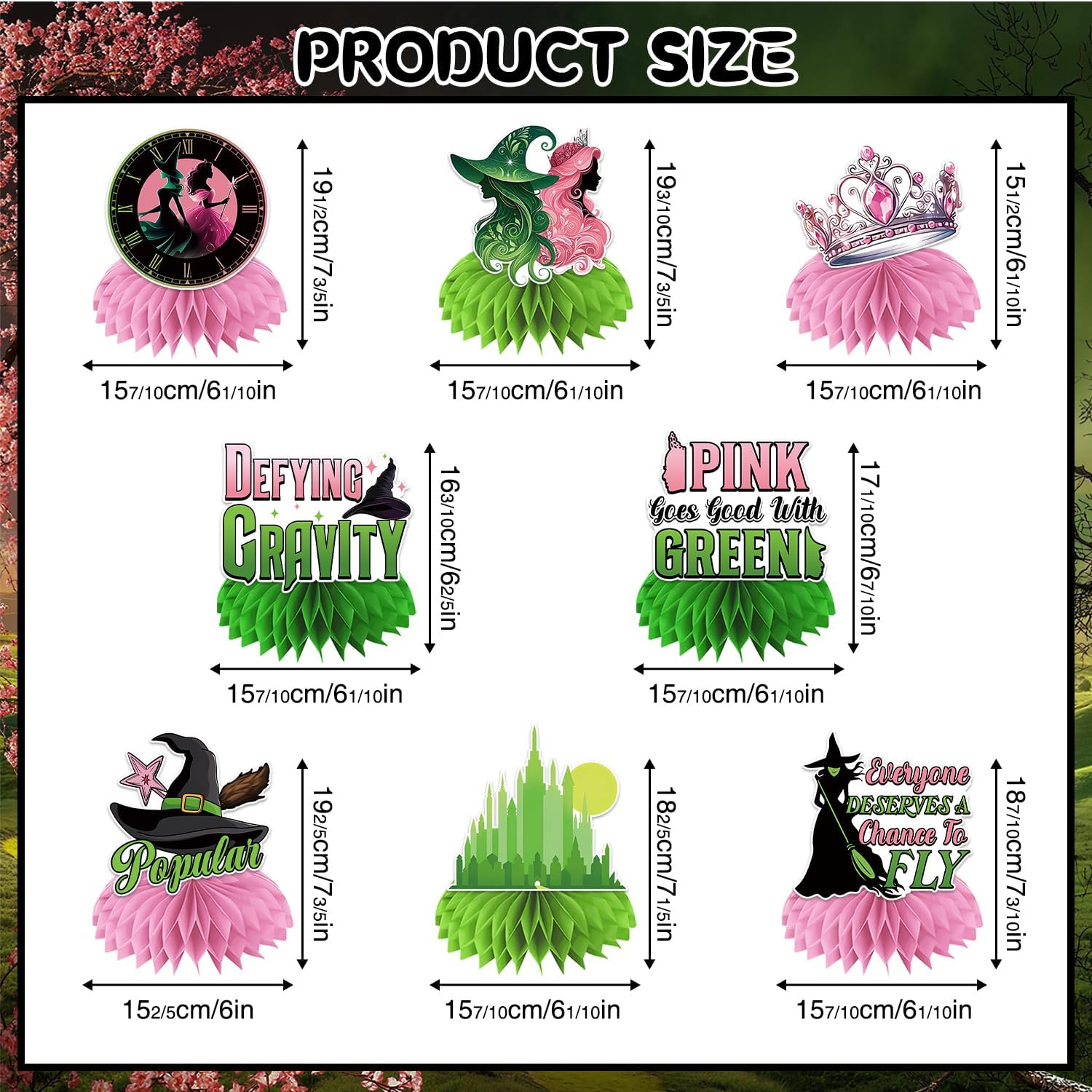 Witch Theme Party Decorations, 8Pcs Pink and Green Party Honeycomb Centerpieces, Witch Table Centerpieces Party Supplies, Movie Birthday Party Decorations for Kids