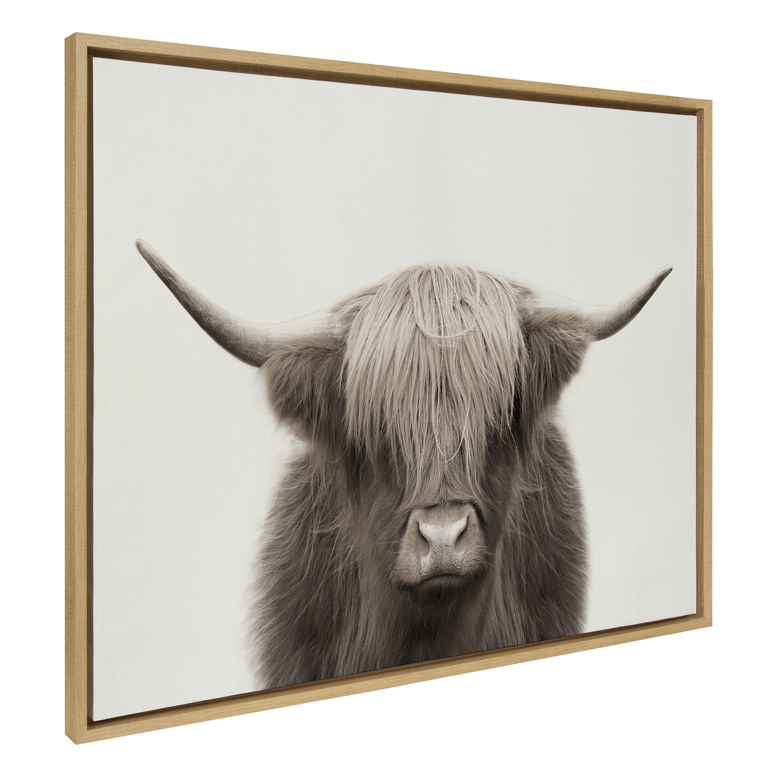 Kate and Laurel Sylvie Hey Dude Highland Cow Color Framed Linen Textured Canvas Wall Art by The Creative Bunch Studio, 31.5x42 Natural, Rustic Animal Wall Decor Art Piece