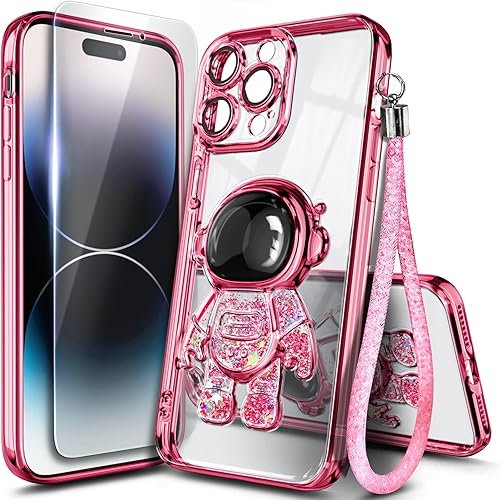 NGB Supremacy Funda compatible con iPhone 13 Pro Max (6.7 pulgadas) con protector de pantalla de vidrio templado/correa para la muñeca, purpurina