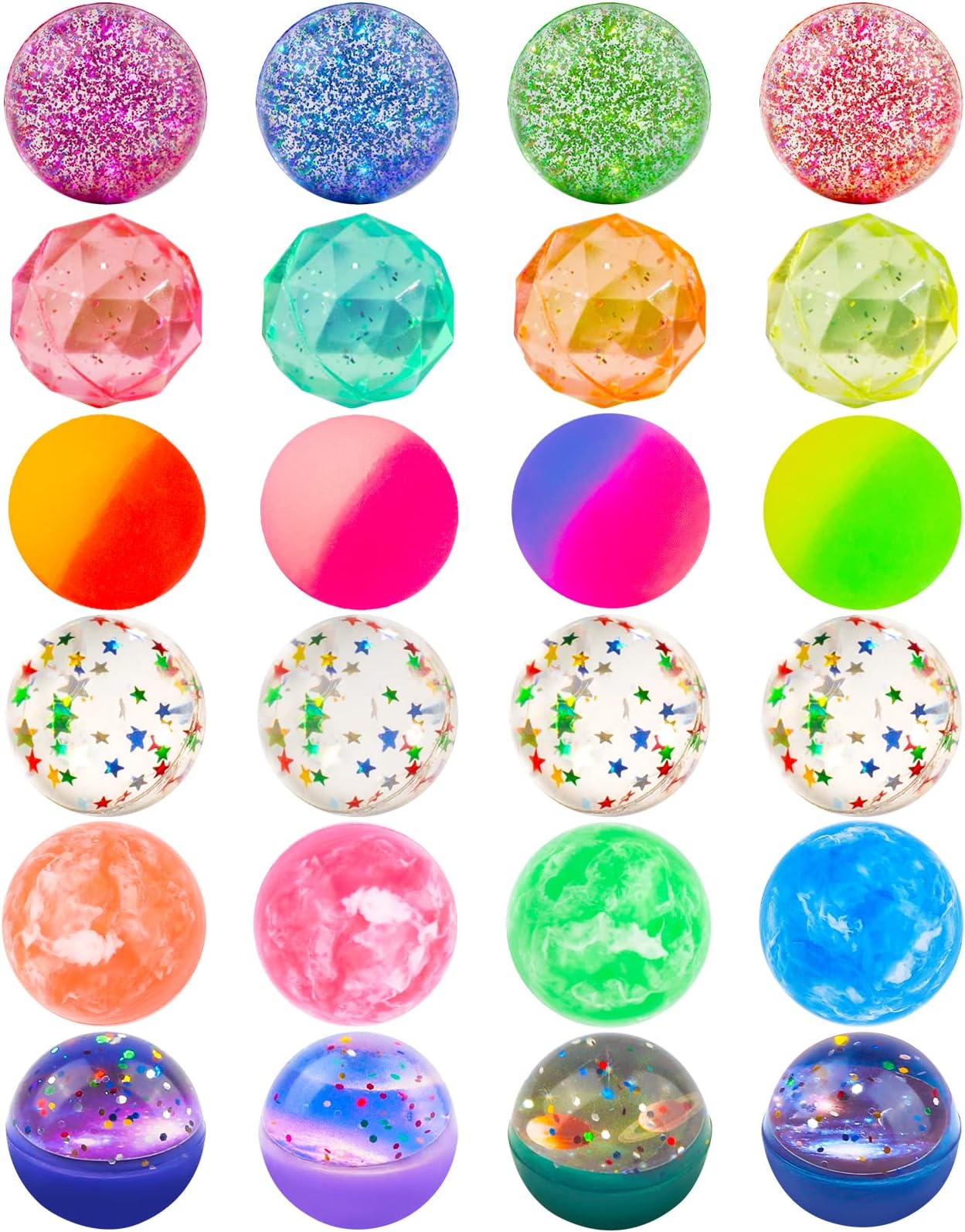 24 Pieces Bouncy Balls 32mm Bounce Balls 6 Styles High Bouncing Balls Toys for Kids Party Favors Birthdays Gift Classroom