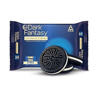 Sunfeast Dark Fantasy Vanilla Crème, 249g, Dark Crunchy Biscuit with Smooth Vanilla Crème - image, photos