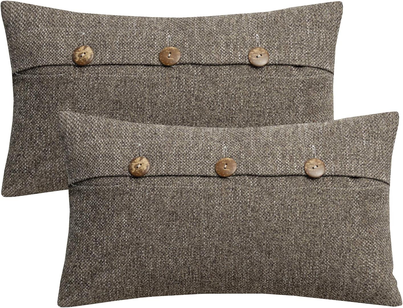 Azume Coffee Lumbar Throw Pillow Covers for Couch Line Couch Pillows with Triple Button,Decorative Pillows for Living Room,12x20 Inch Vintage Rustic Farmhouse Pillow Covers for Couch Sofa Bed