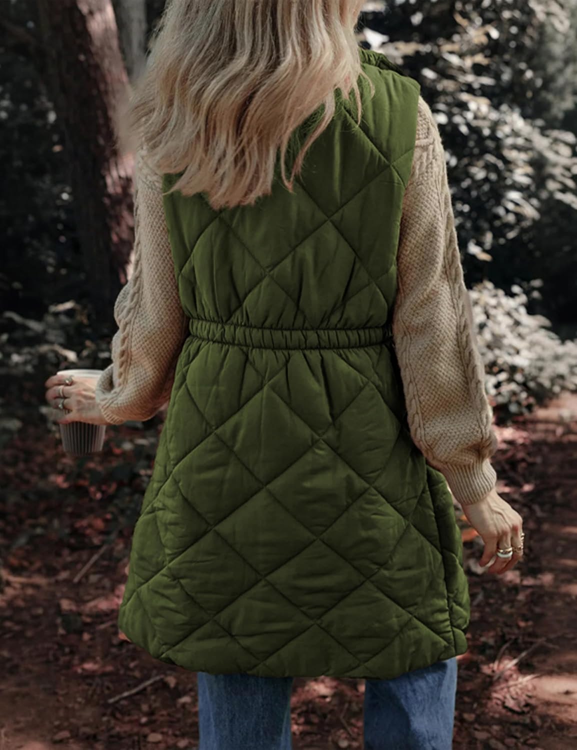 Athlisan Womens Long Puffer Vest Sleeveless Zip Up Stand Collar Padded Gilet Coat with Pockets