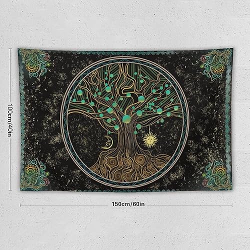 Miniatura 5 de Árbol de la vida, bohemio, sol, luna, naturaleza, lindo tapiz verde para pared, mandala espiritual, chakras, grunge, tapices para colgar en la pared