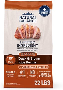 Natural Balance Limited Ingredient Adult Dry Dog Food - Complete Nutrition for Adult Dogs - Wholesome Grains Brown Rice Recipe - Limited Ingredient Formula - 22 lb - Reserve Duck & Brown Rice