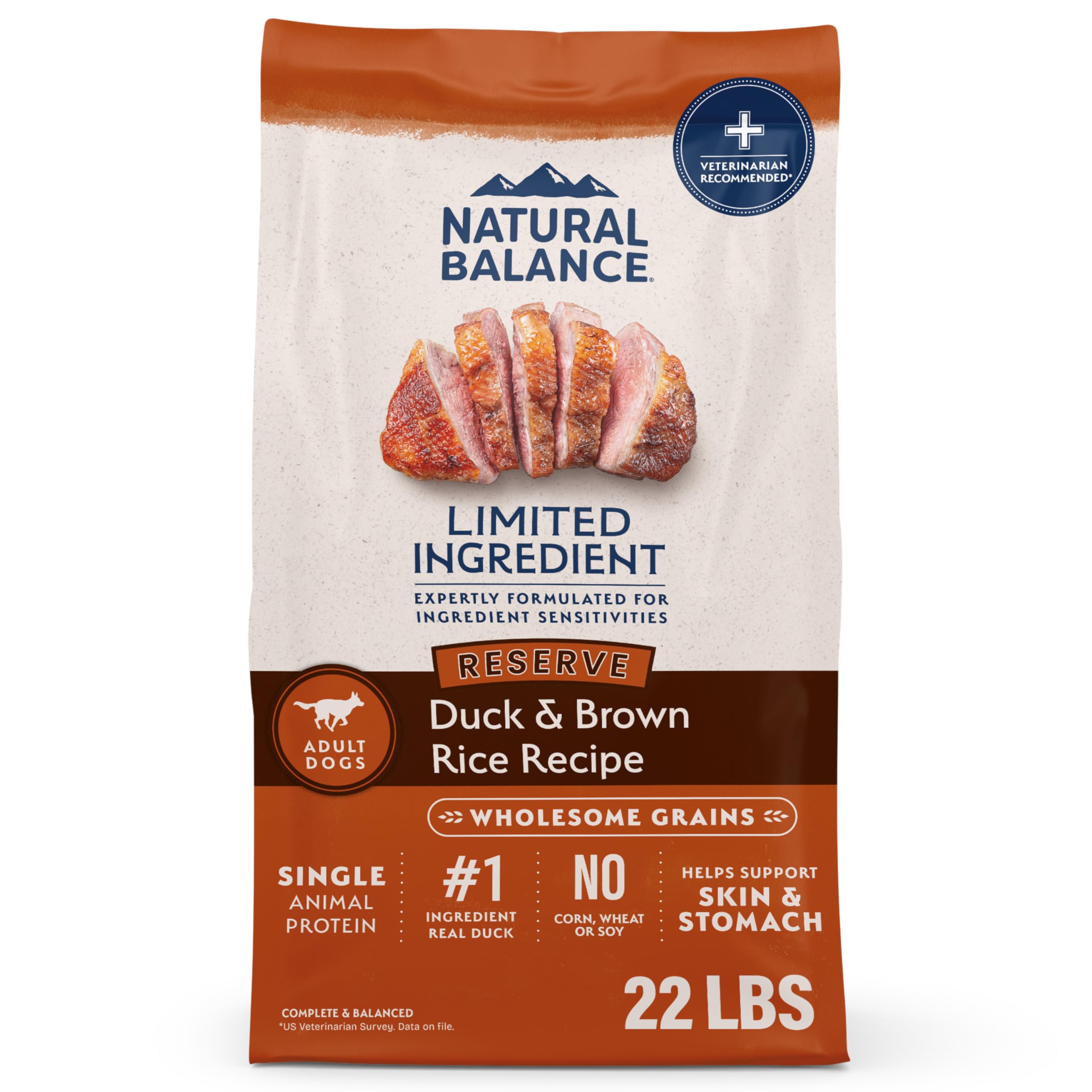 Natural Balance Limited Ingredient Adult Dry Dog Food with Healthy Grains, Reserve Duck & Brown Rice Recipe, 22 Pound (Pack of 1)