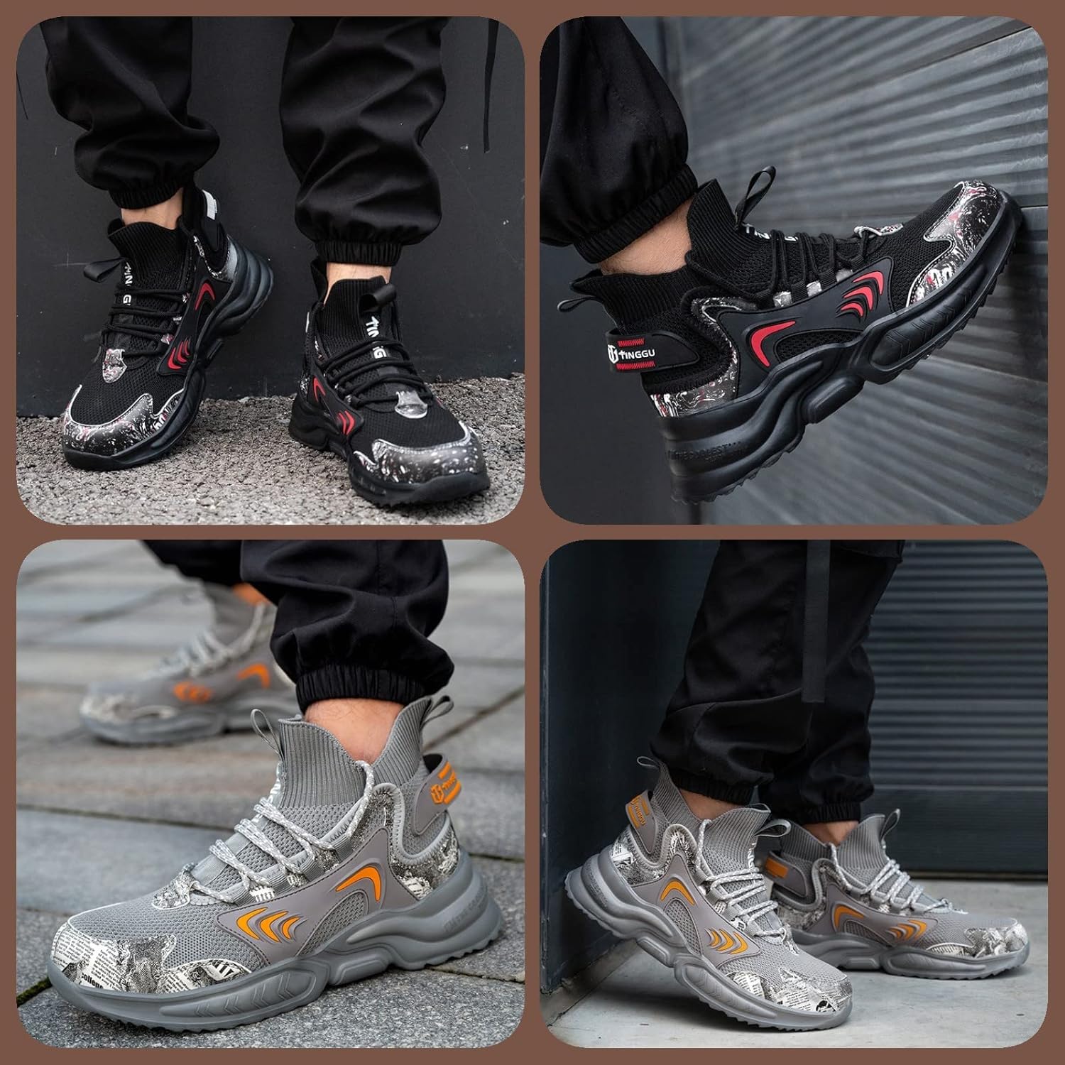 Micoklinlin Fashion Steel Toe Sneakers for Men Lightweight Safety Shoes for Work Non-Slip Work Shoes with Reflective Strip