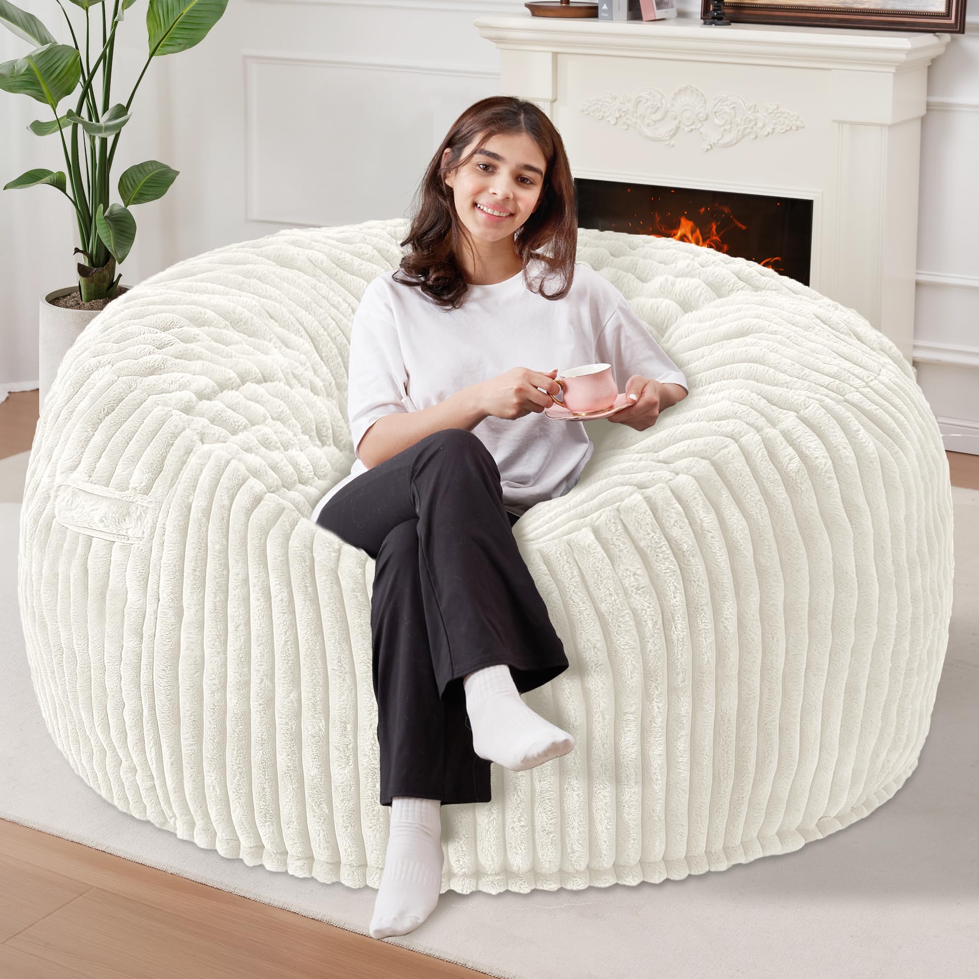 Homguava 5 FT Bean Bag Chair,5' Big Bean Bag,Giant Bean Bag Chairs for Adults with Memory Foam Filled,Comfy Large Beanbag Chairs Soft Bean Bag Sofa
