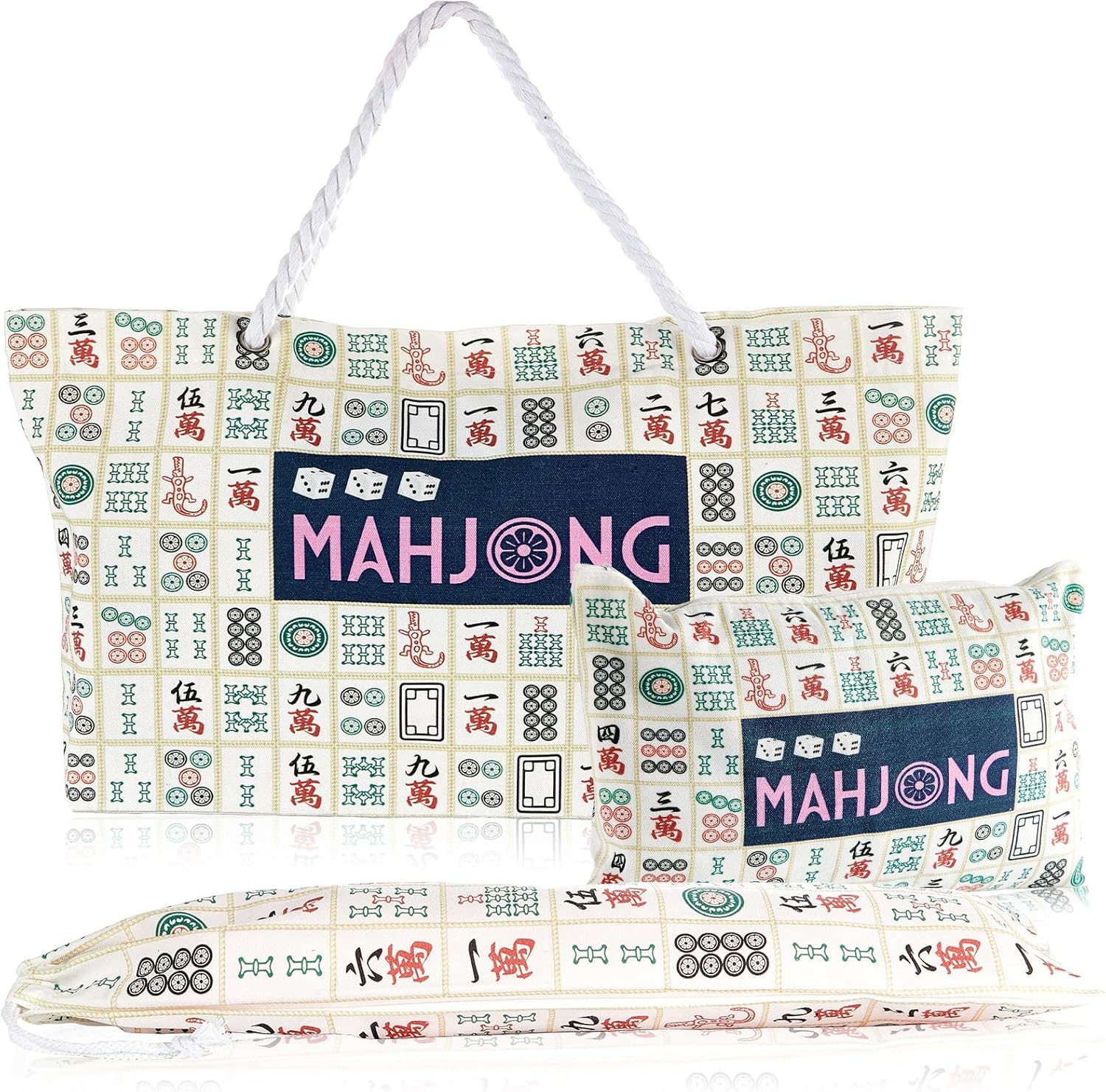 3 Pcs Empty Mahjong Bag Set for Tiles and Racks American Mahjong Case Travel Bag Tote Carrying Bags Cute Mah Jong Accessories Mahj Rack Storage Bags Carrying Case(Modern)