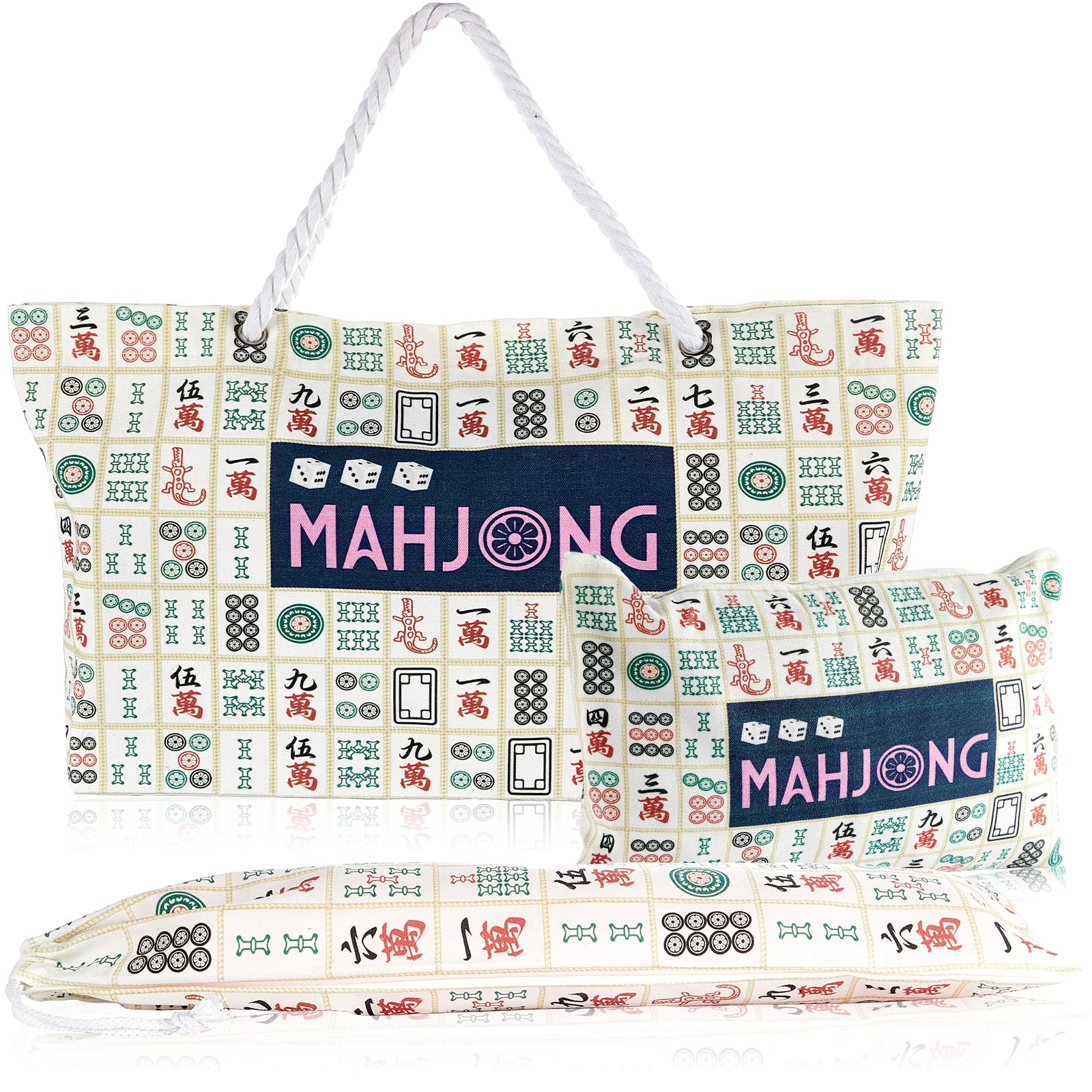 3 Pcs Empty Mahjong Bag Set for Tiles and Racks American Mahjong Case Travel Bag Tote Carrying Bags Cute Mah Jong Accessories Mahj Rack Storage Bags Carrying Case(Modern)-image-4