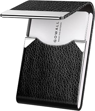 Business Card Holder with Magnetic Closure, Slim Metal PU Business Card Case for Men Women, 3.7 x 2.3 inches RFID Blocking Credit Cards Holder for Pocket or Bag Storage, Black