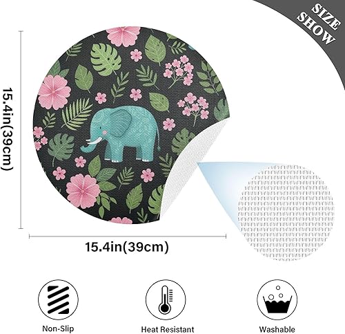 Miniatura 4 de Playful Teal Elephants Round Table Placemats, Heat Resistant Non Slip Circle Washable Placemats for Kitchen one sizex4