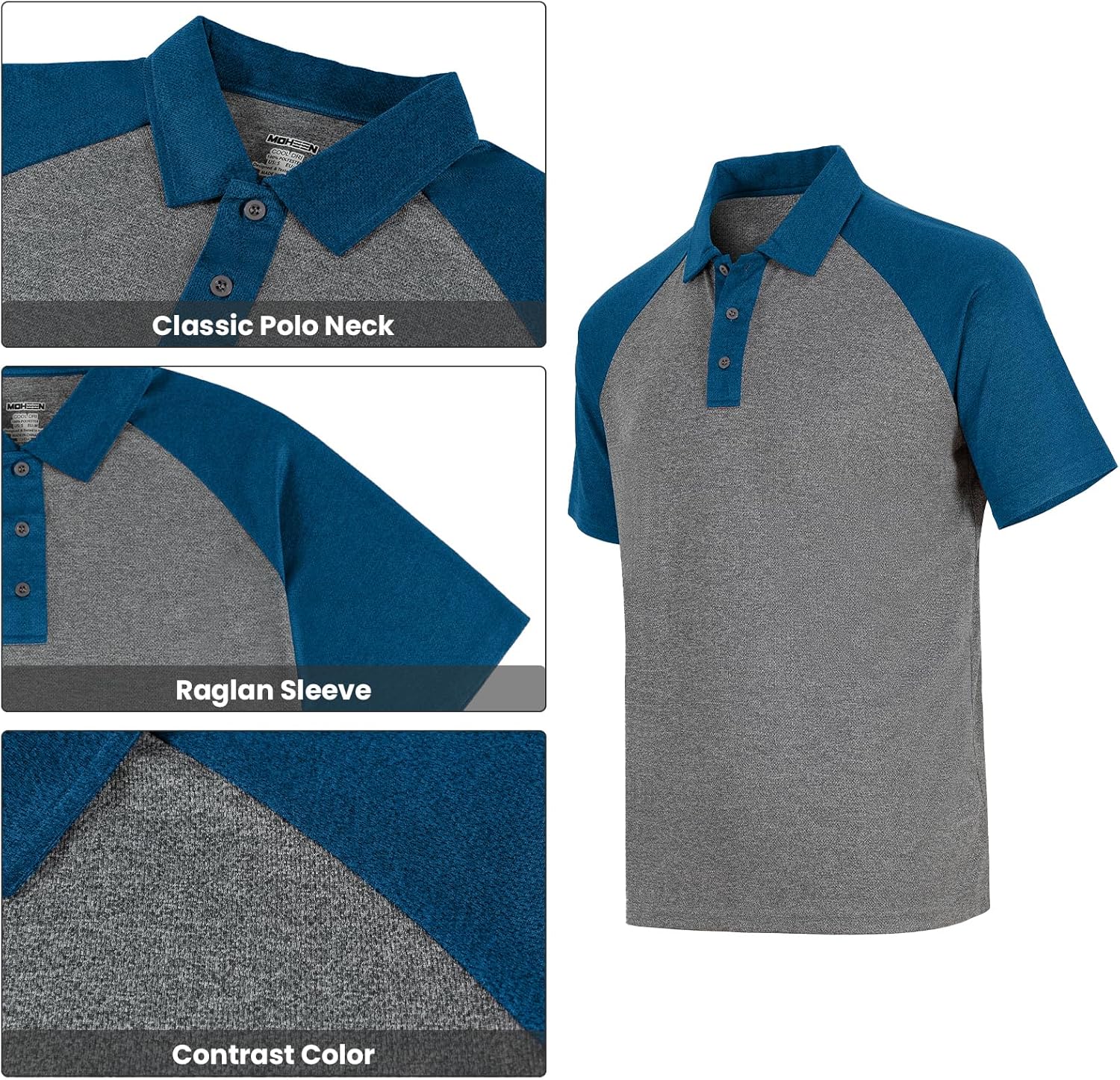 Men's Casual Short Sleeve Moisture Wicking Performance Golf Polo Contrast Color Patchwork Pique Shirts Tops - Image 4