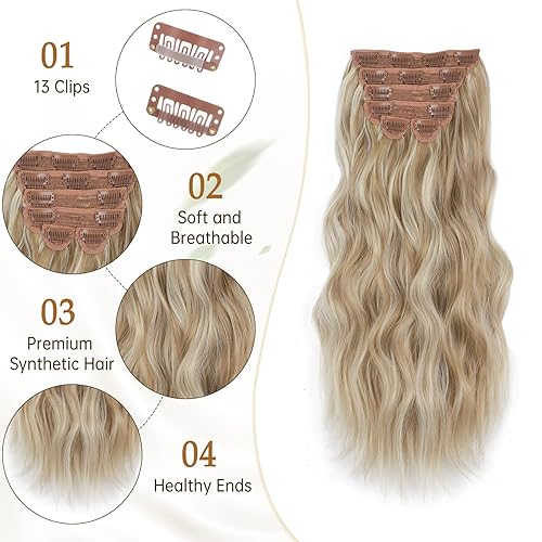 Miniatura 7 de Vigorous Extensiones de cabello sintético con clip, color negro y borgoña, mezcla de extensiones de cabello sintético suave de 20 pulgadas,