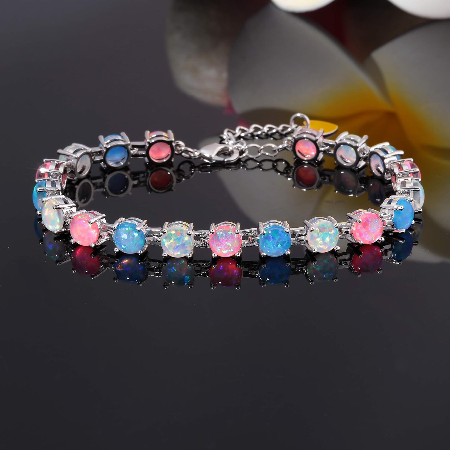 CiNily Rhodium Plated Fire Opal Women Jewelry Gemstone Bracelet 7"-8 1/2" - Image 2