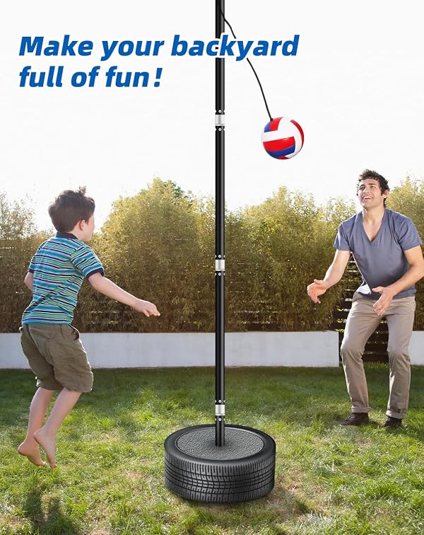 Arejonner Outdoor Tetherball Game Set for Whole Family - Rust-Resistant Aluminum Poles, 11Ft Adjustable Height, Diameter 1.2Inch Stable Design with Complete Accessories & DIY Concrete Base by Arejonner - Image 5