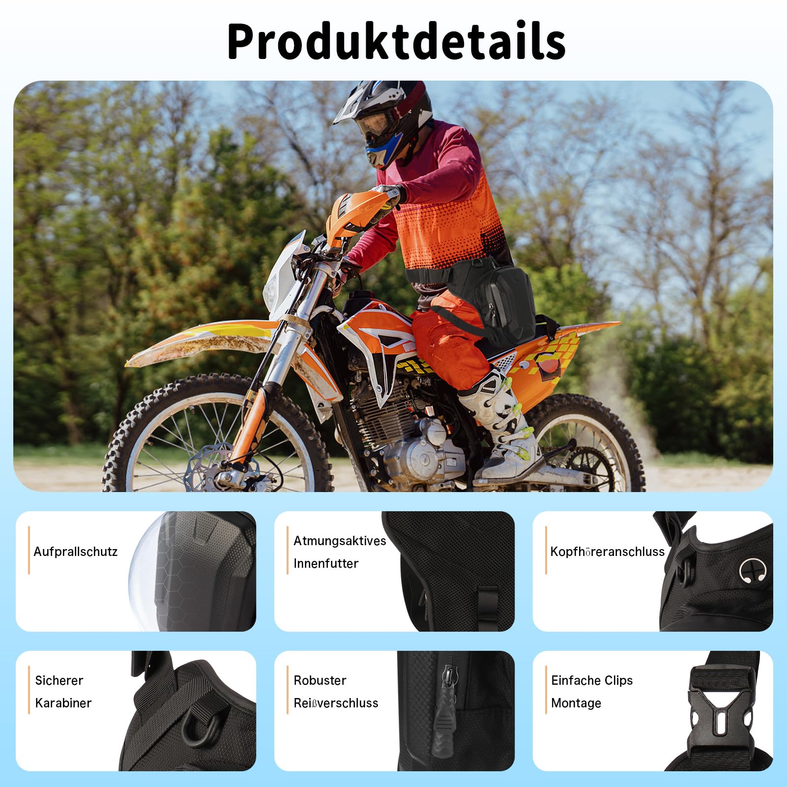 Bolsa de pierna para moto, impermeable EVA, bolsa para el muslo, correa ajustable para la pierna y riñonera 2 en 1, conector para auriculares, gran capacidad, bolsa de deporte para ciclismo