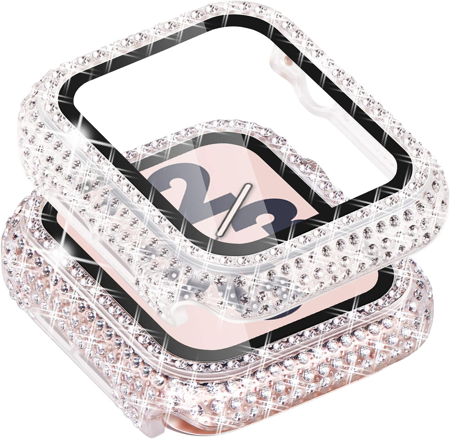 Surace Compatible with Apple Watch Case 38mm, 300 Diamonds with Screen Protector for Apple Watch Series 6/5/4/3/2/1, Bling Case Tempered Glass Protective Cover for 38mm 40mm 42mm 44mm, Clear
