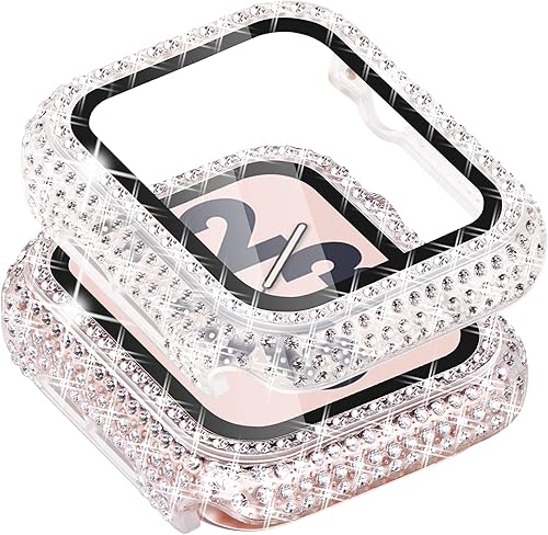 Surace - Carcasa compatible con Apple Watch de 1.65 pulgadas con protector de pantalla de cristal templado, diseño brillante con 300 diamantes