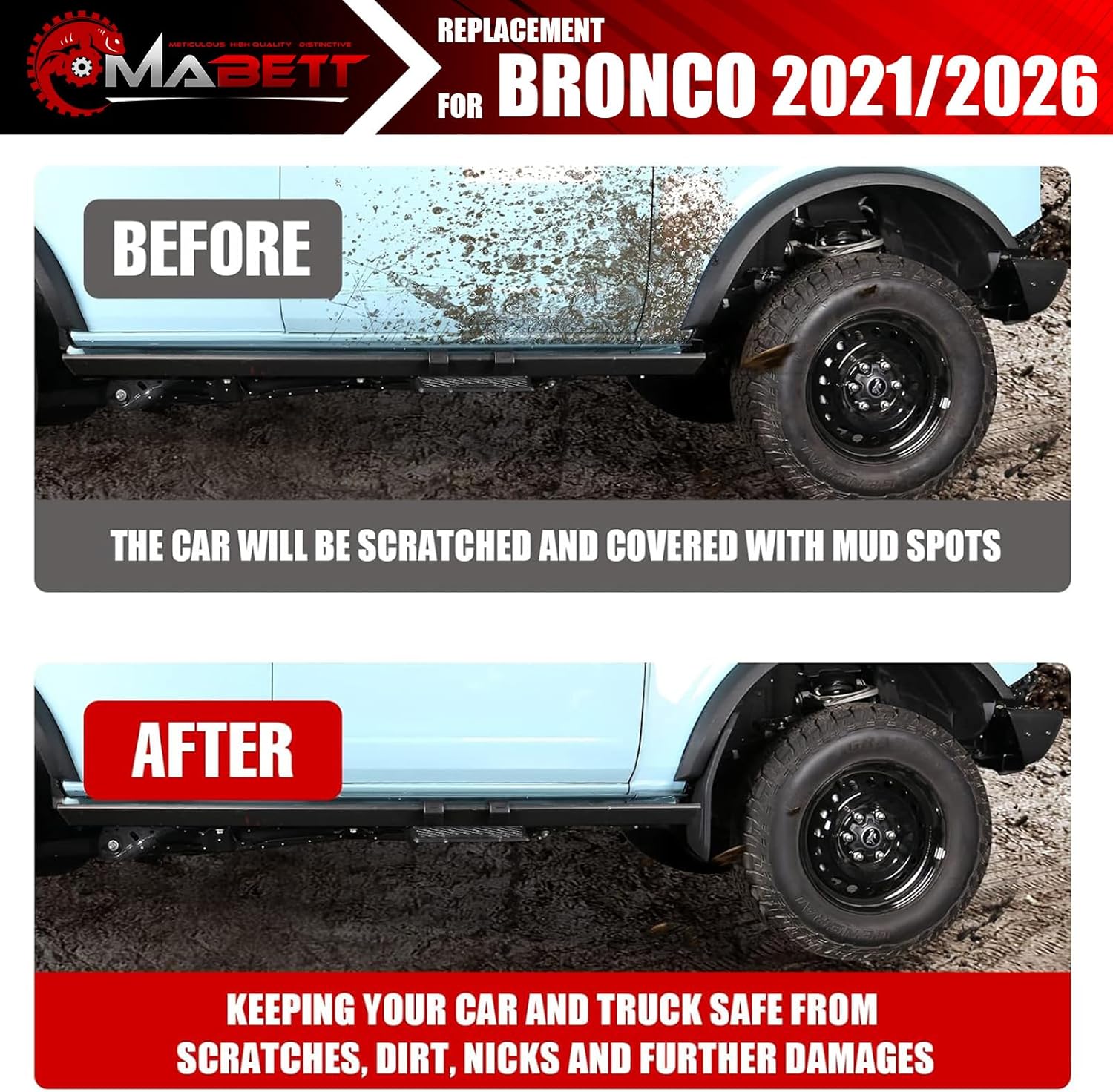 Mabett Mud Flaps for Ford Bronco Accessories 2026，2021-2025 4-Door No Punching Required Front Only 2PCS