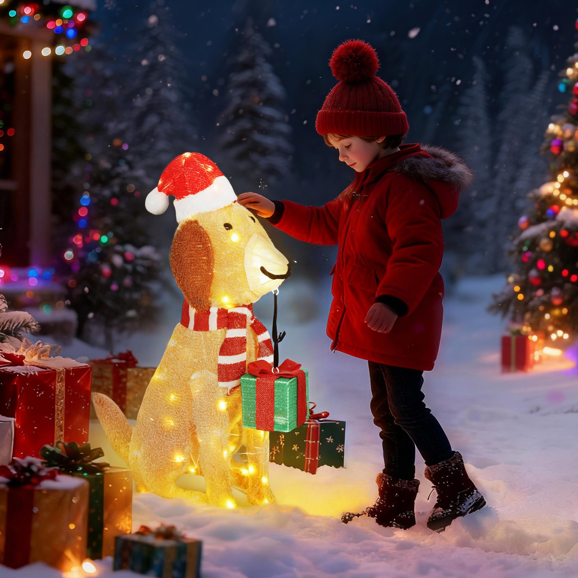 Outsunny Weihnachtsdekoration Beleuchteter Weihnachtswelpe 74 LED Gelb