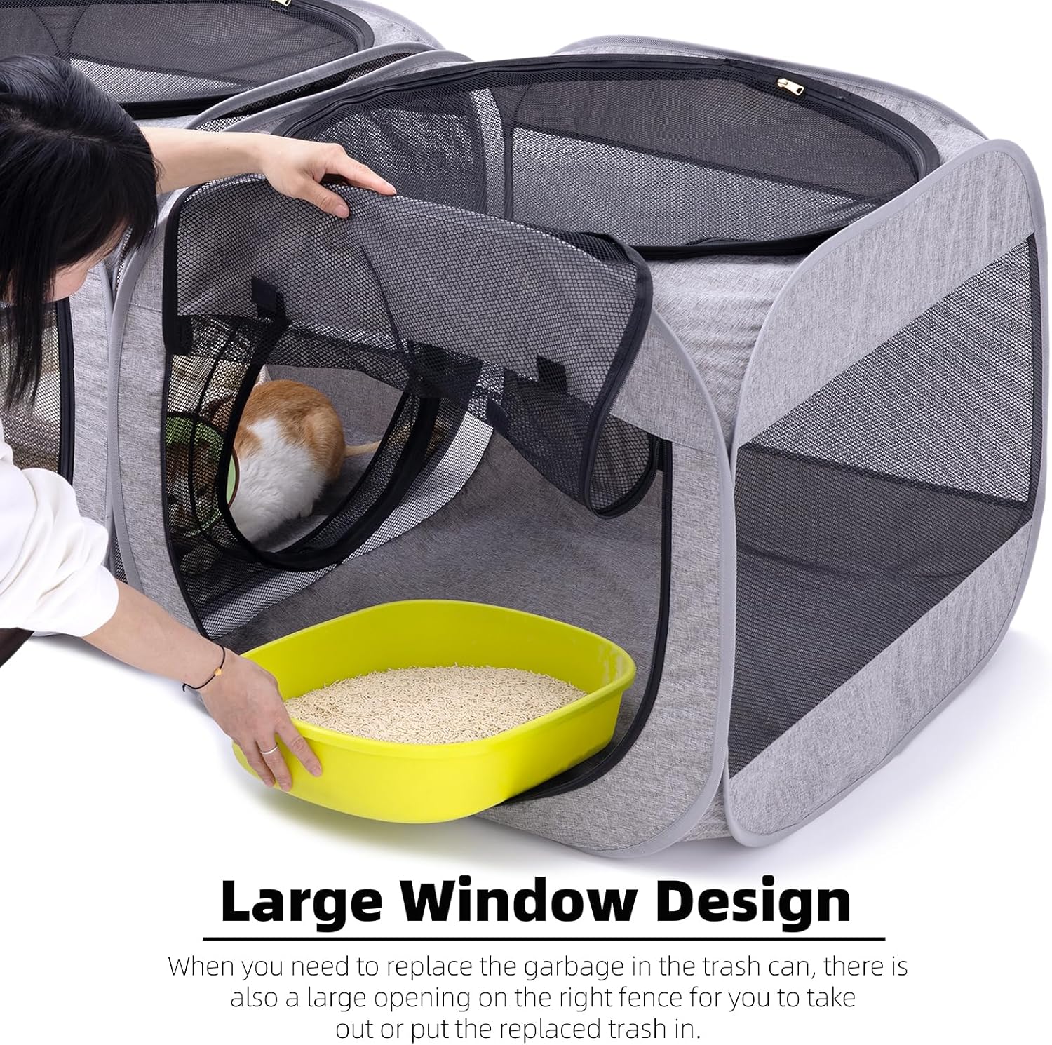 NAFU Foldable Pop-Up Square Pet Playpen with Large Compartment - Portable Indoor/Outdoor Cat Enclosure for Travel Camping - Puppy Kitten Cage, Collapsible Dog House & Cat Apartment