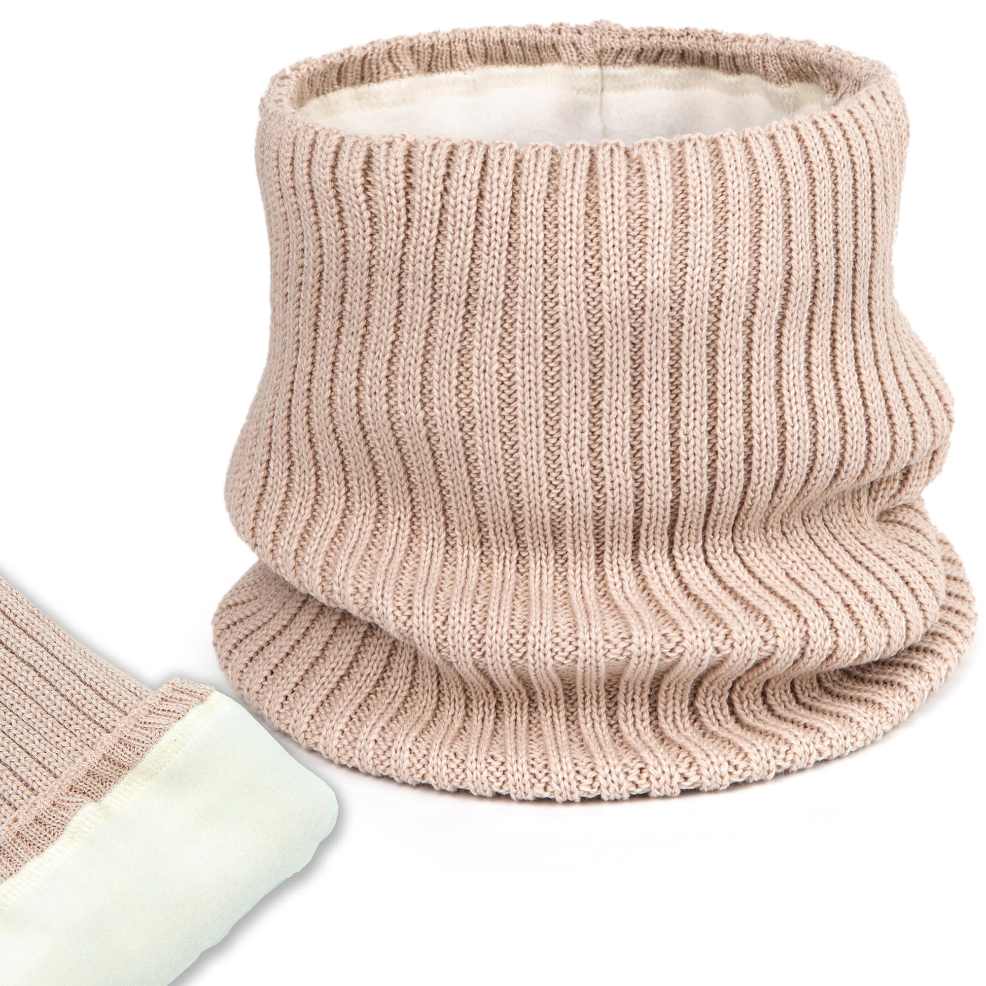 molti Kinder Winter Loop Schal mit Fleecefutter – gestrickter Schlauchschal & Halswärmer | warm, weich & hautfreundlich | Farben: Beige, Grau, Schwarz, Rosa | Unisex Jungen & Mädchen