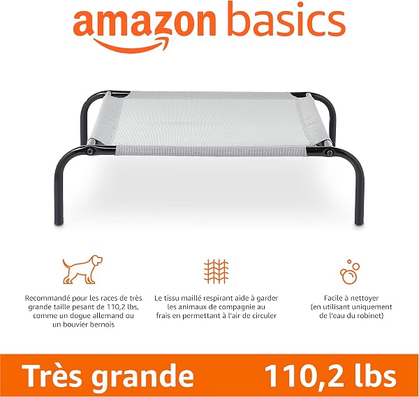Amazon Basics Chien Lit surélevé et rafraîchissant pour animaux de compagnie, Fer, XL taille, Gris, L 153 x l 94 x H 23 cm - 2