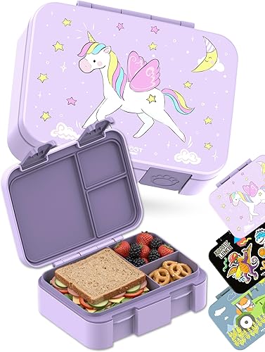 BEARFOOT Lonchera infantil con compartimentos, compacta y ligera, a prueba de fugas, sin BPA, apta para lavavajillas y microondas, diseño dibujado a