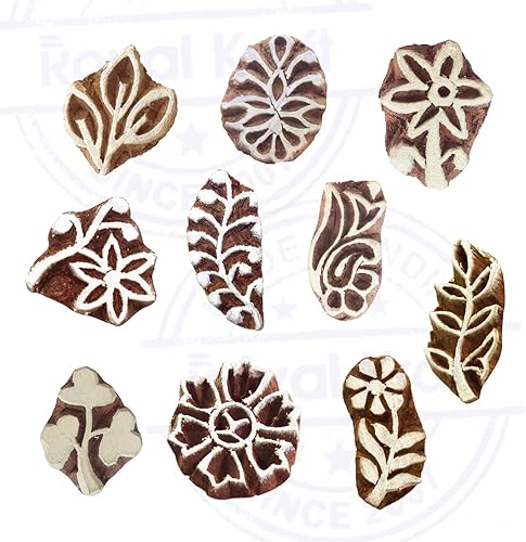 Miniatura 2 de Htag2107 - Sellos de impresión de henna atractivos pequeños bloques de madera con forma de hoja floral (juego de 10)