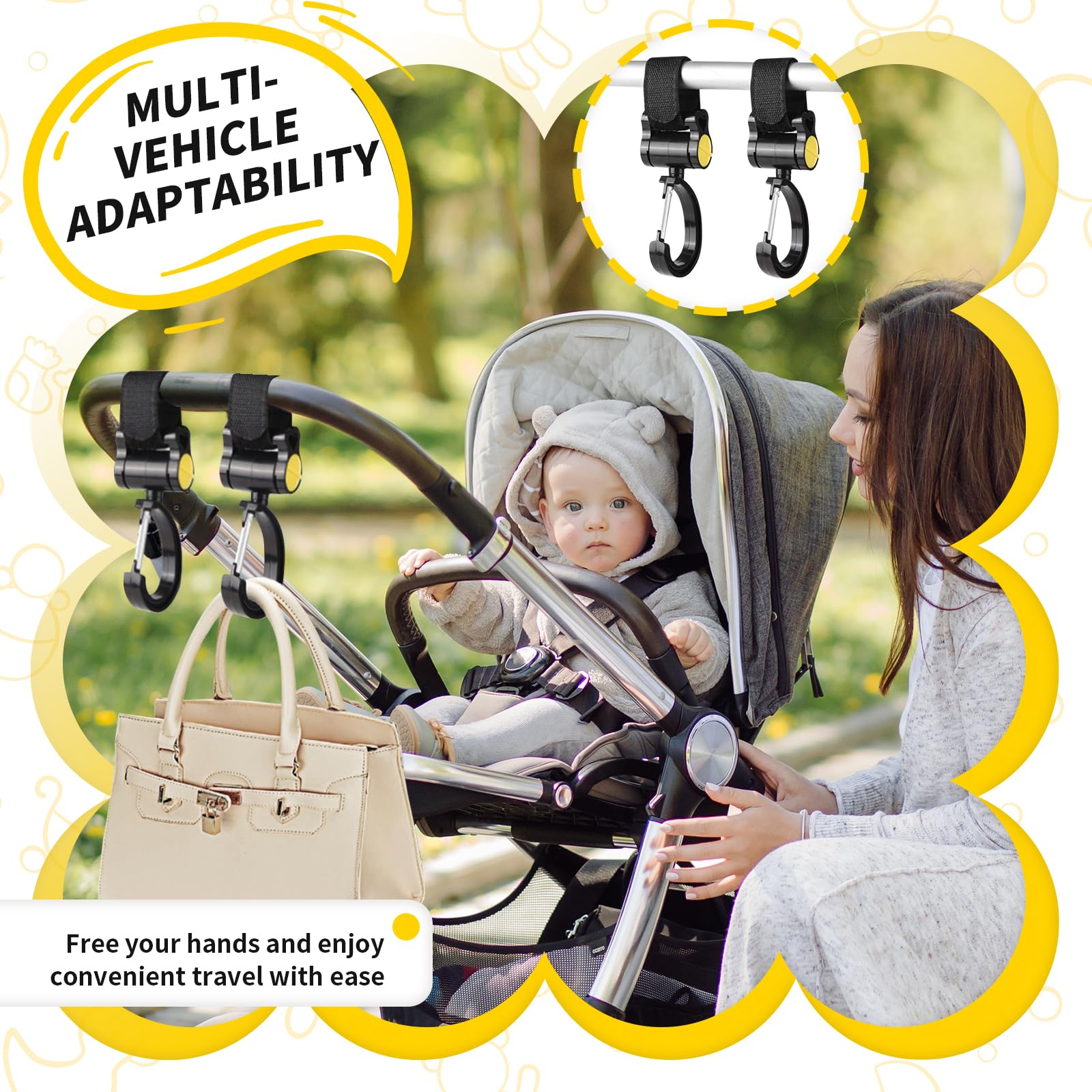 Portavasos Carrito Bebe con 2 Gancho Carro Bebe Ajustable y Versátil Porta Vasos para Biberones Bebidas Termos Vasos Teléfonos Móviles,Soporte Botella Bicicleta para Sillas de Ruedas Carritos