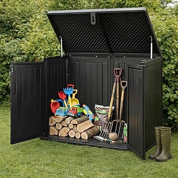 Olsen & Smith Garden Shed | 775L Waterproof Garden Storage Box with Lid | Small (2x 180L) Wheelie Bin Storage | Outdoor Storage Box | Small Bike Shed | Garage Storage & Tool Storage | Inc. Padlock! : Amazon.co.uk: Garden
