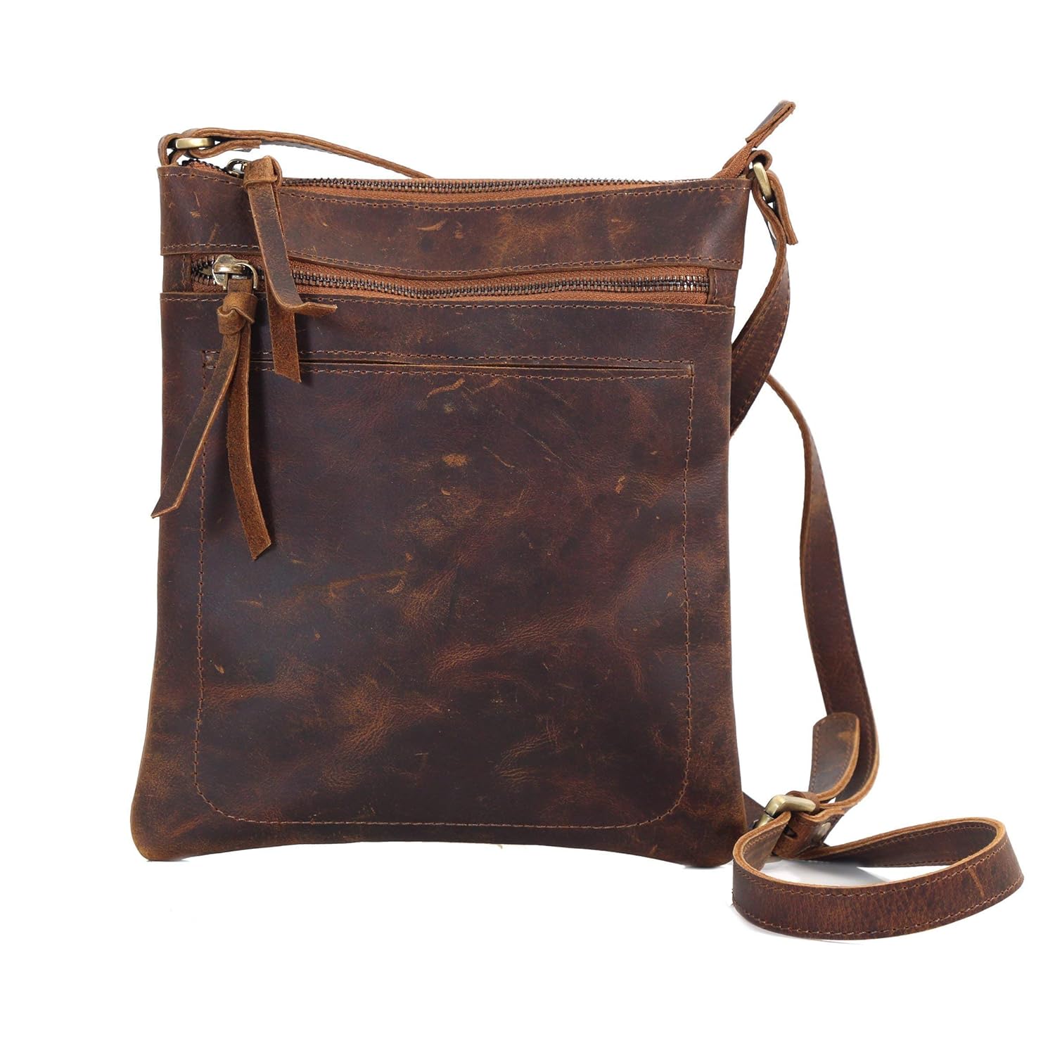 Dark Brown Vintage Distressed Leather Small Crossbody