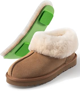 100% Australian Sheepskin Moccasin Slippers for Women/Men - Loafers Slip On Mini Boots - Lightweight Memory Foam Winter House Shoes - Comfy Shearling Snow Boots for Cold with Fluffy Collar