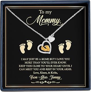 To My Mommy Necklace Baby Bump, Heart Baby Feet Necklace, New Mom Gifts for Women, Mommy To Be Necklace, Pregnancy Gifts, Pregnant Mom Gifts, First Time Mom Gift Ideas for Baby Shower, Gifts For New Mom Jewelry, Mom To Be Gift for My Wife