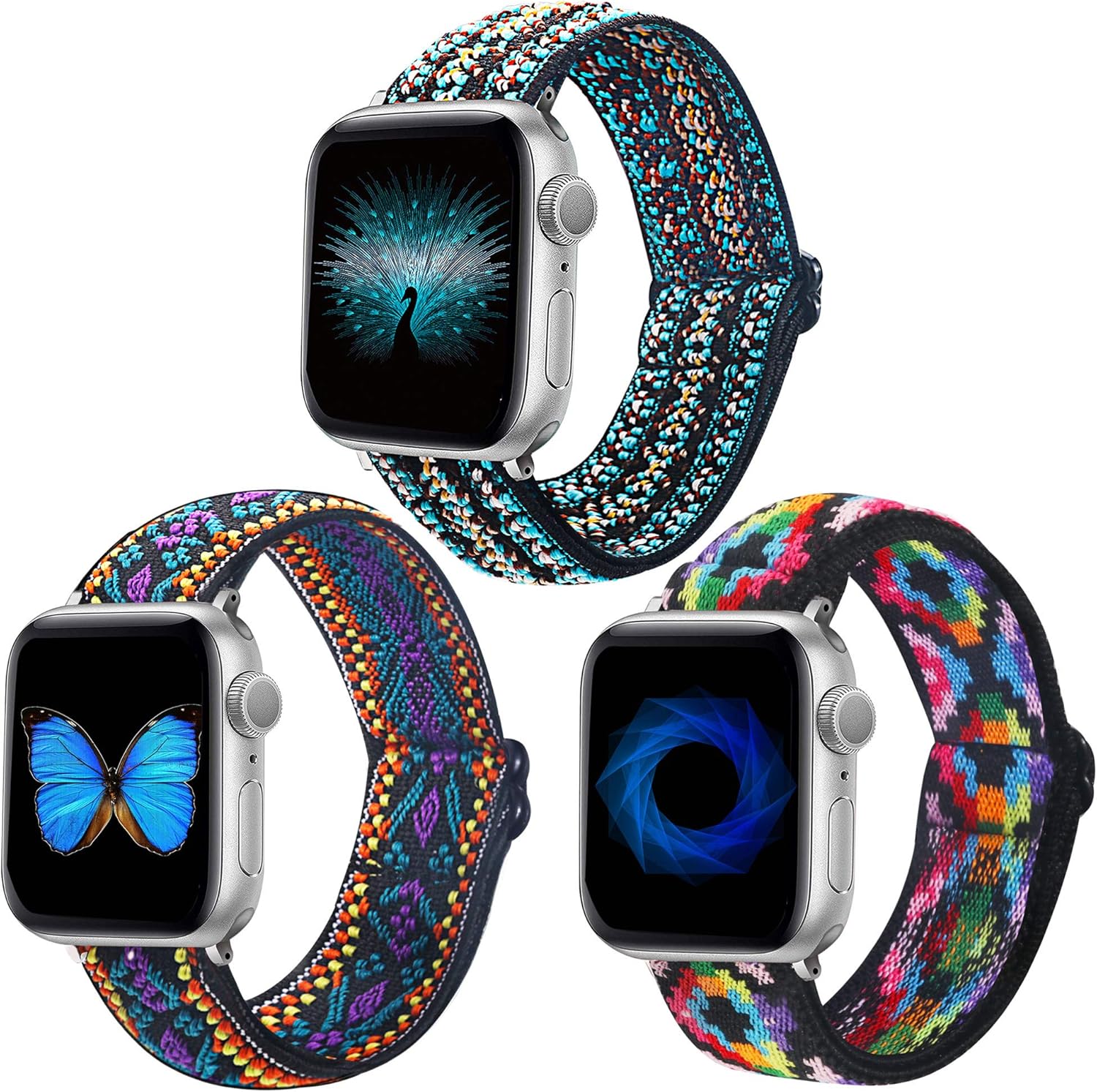 Dsytom 3 Pack Elastic Band Compatible with Apple Watch Bands 38mm 41mm 40mm 42mm 44mm 45mm 46mm 49mm, Adjustable Stretchy Nylon bands for iWatch Series 10/9/Ultra 2/8/7/6/5/4/3/2/1/SE Strap for Women