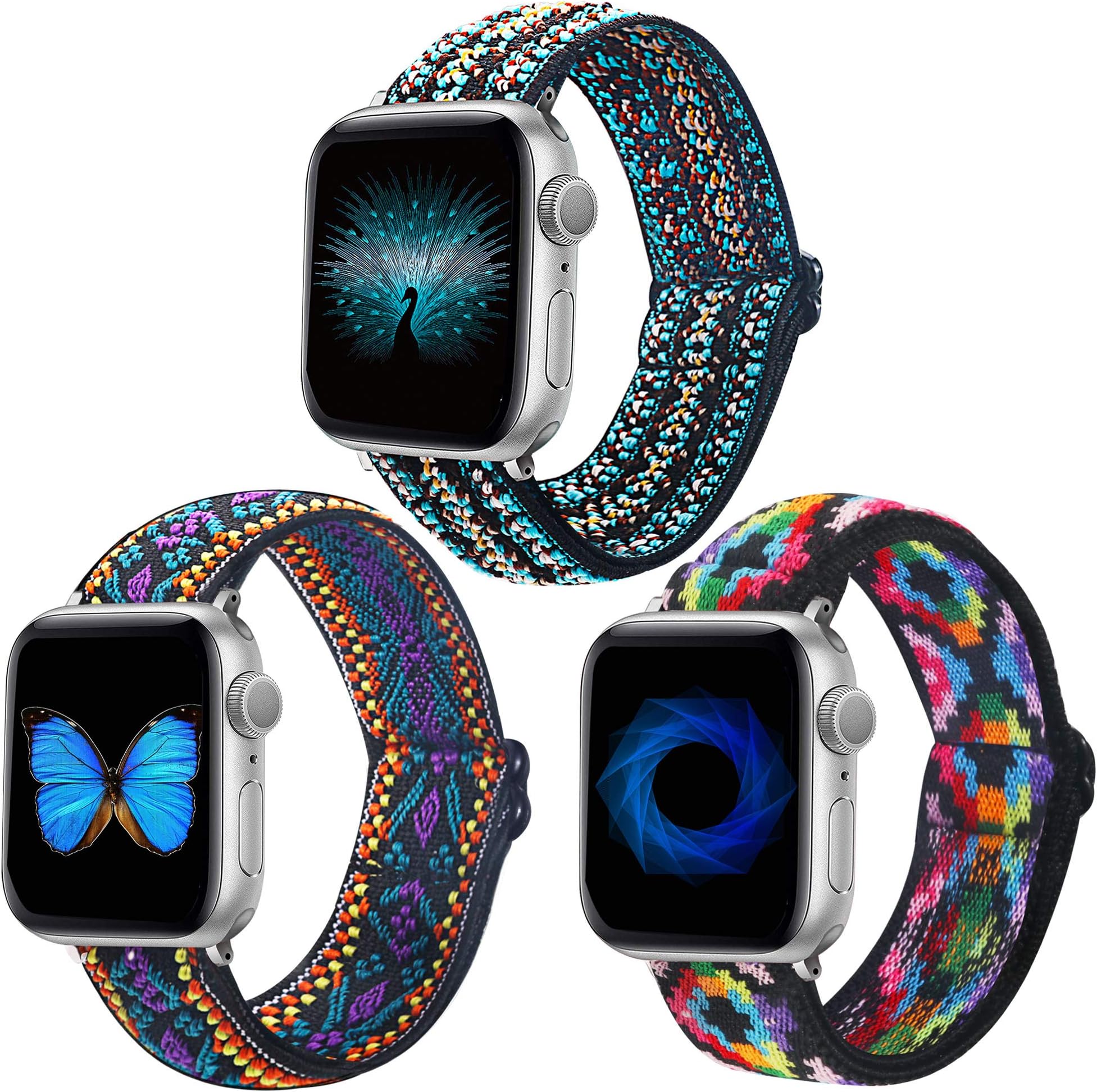 3 Pack Elastic Band Compatible with Apple Watch Bands 38mm 41mm 40mm 42mm 44mm 45mm 46mm 49mm, Adjustable Stretchy Nylon bands for iWatch Series 11/10/9/Ultra 3 2/8/7/6/5/4/3/2/1/SE Strap for Women
