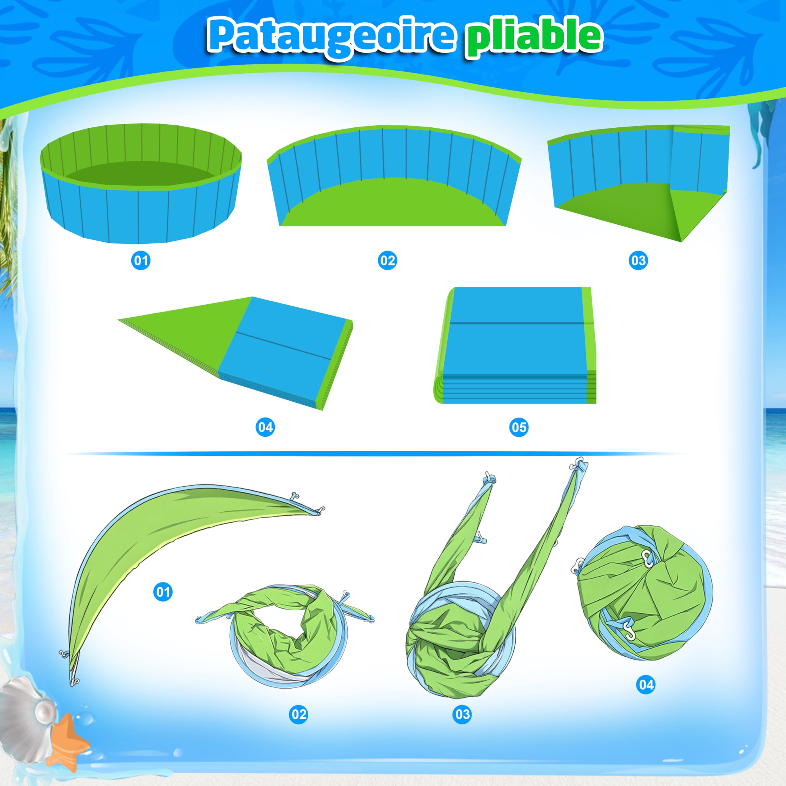 JONRRYIN Piscine Enfant avec Pare Soleil et Arroseur, Pataugeoire pour Chien et Enfant avec Tente de Plage Anti UV, 120×36 cm Pataugeoire Portable et Antidérapante pour Jardin Plage