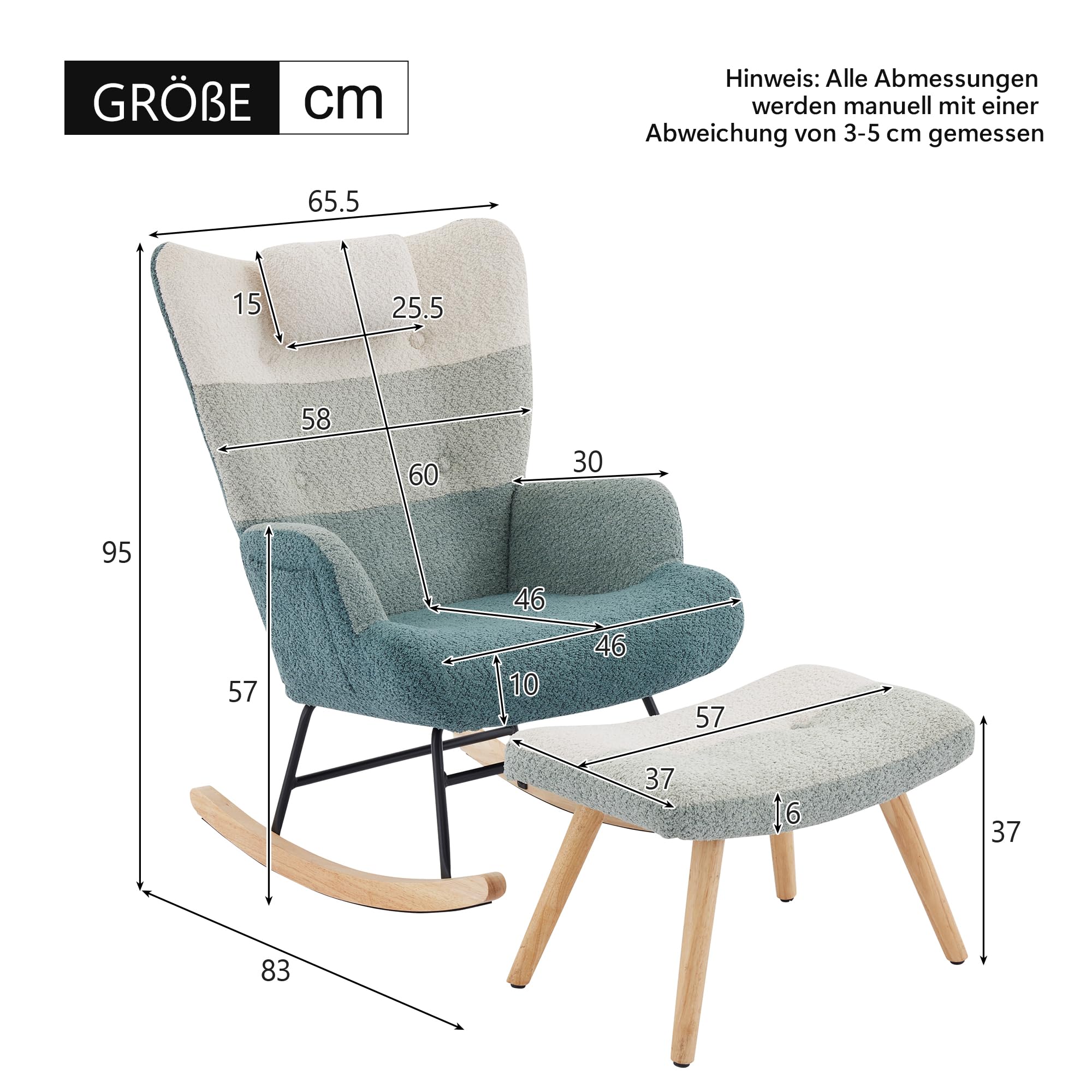 Boucle fotel bujany, w kolorowe paski patchworkowe, nogi z drewna gumowego, stelaż z natryskiwanego żelaza, fotel do salonu, sypialni z podnóżkiem
