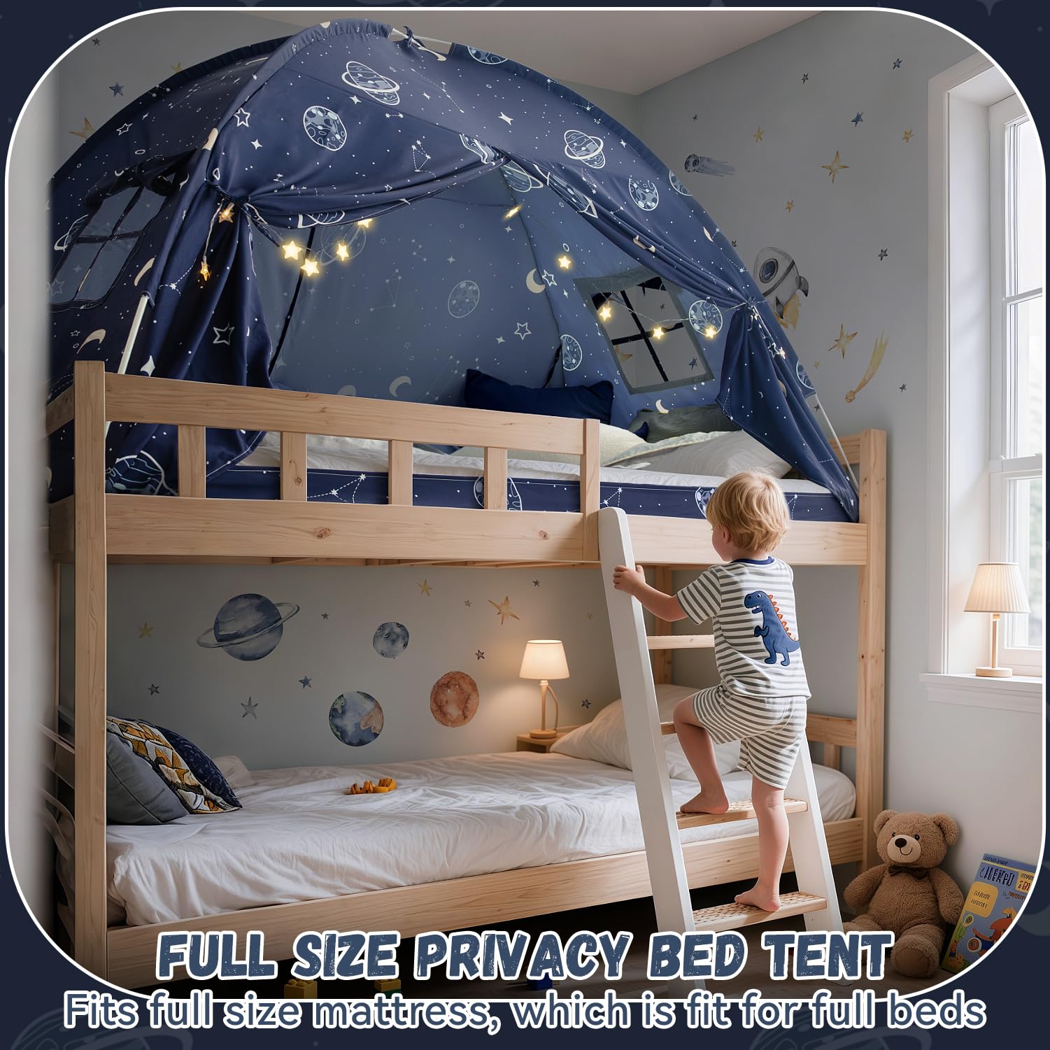 Tenda De Cama Infantil Com Luzes De Estrelas - Dossel Aconchegante