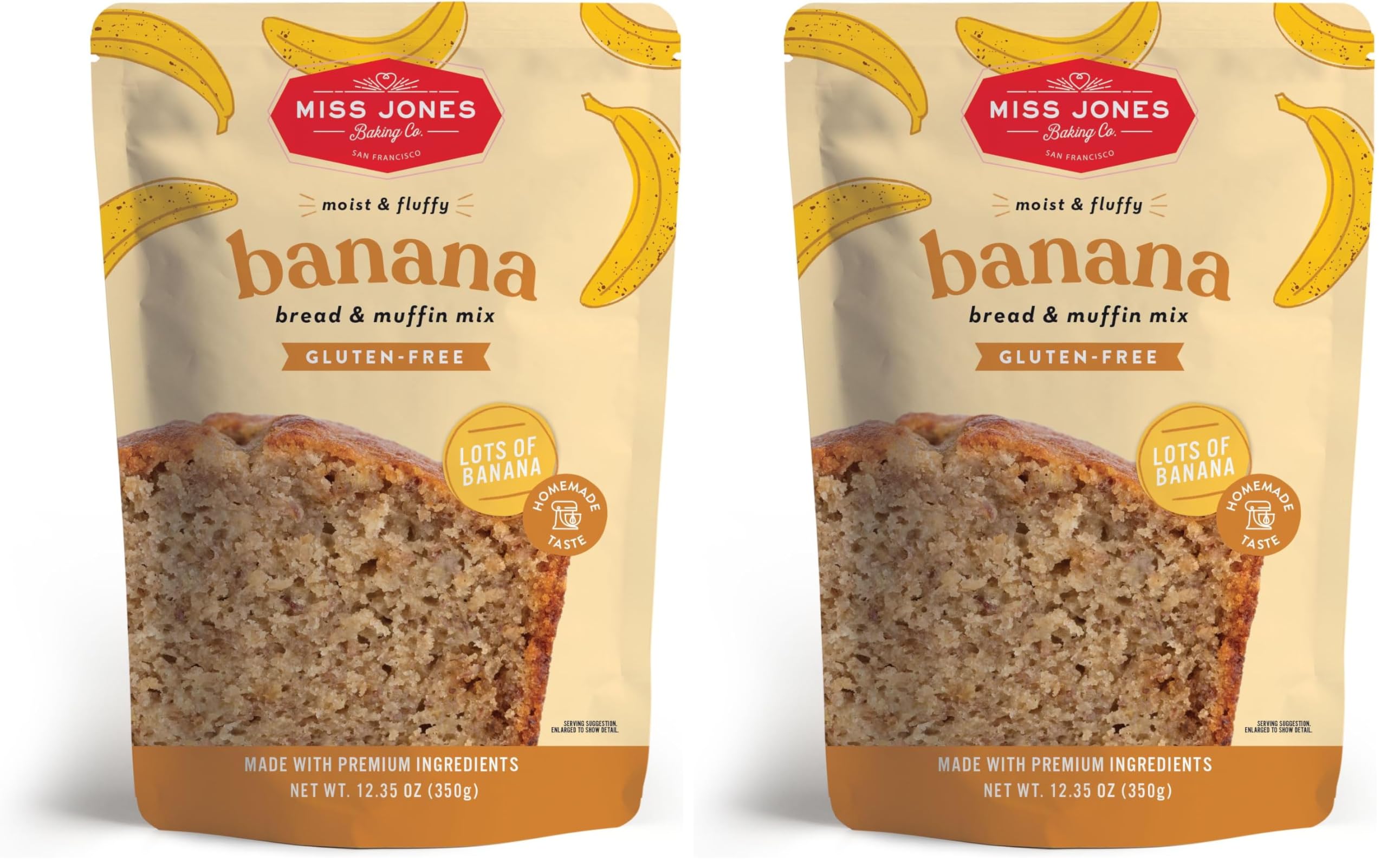 Miss Jones Baking Banana Bread & Muffin Mix - Whole Grains, 50% Lower Sugar, Real Banana, Naturally Sweetened Desserts & Treats (Pack of 2)