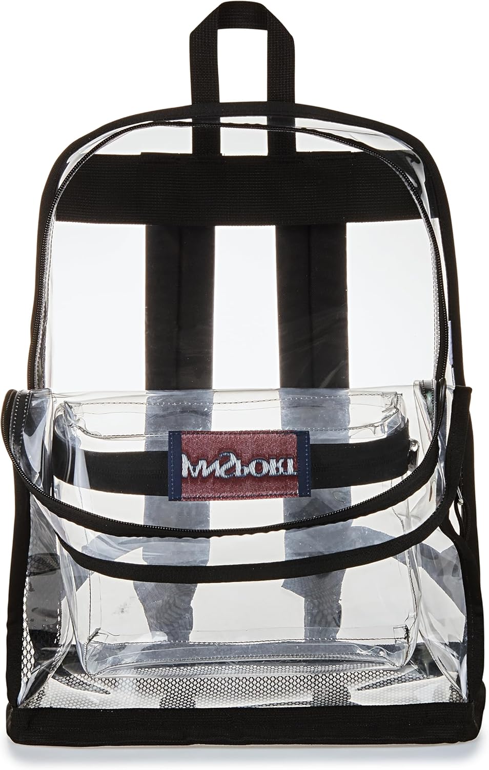 JanSport Clear Pack – 25.5L Transparent Backpack, Large Main Compartment, Side Water Bottle Pocket, Front Zippered Pocket, Mesh Bottom Panel, Clear - Image 6