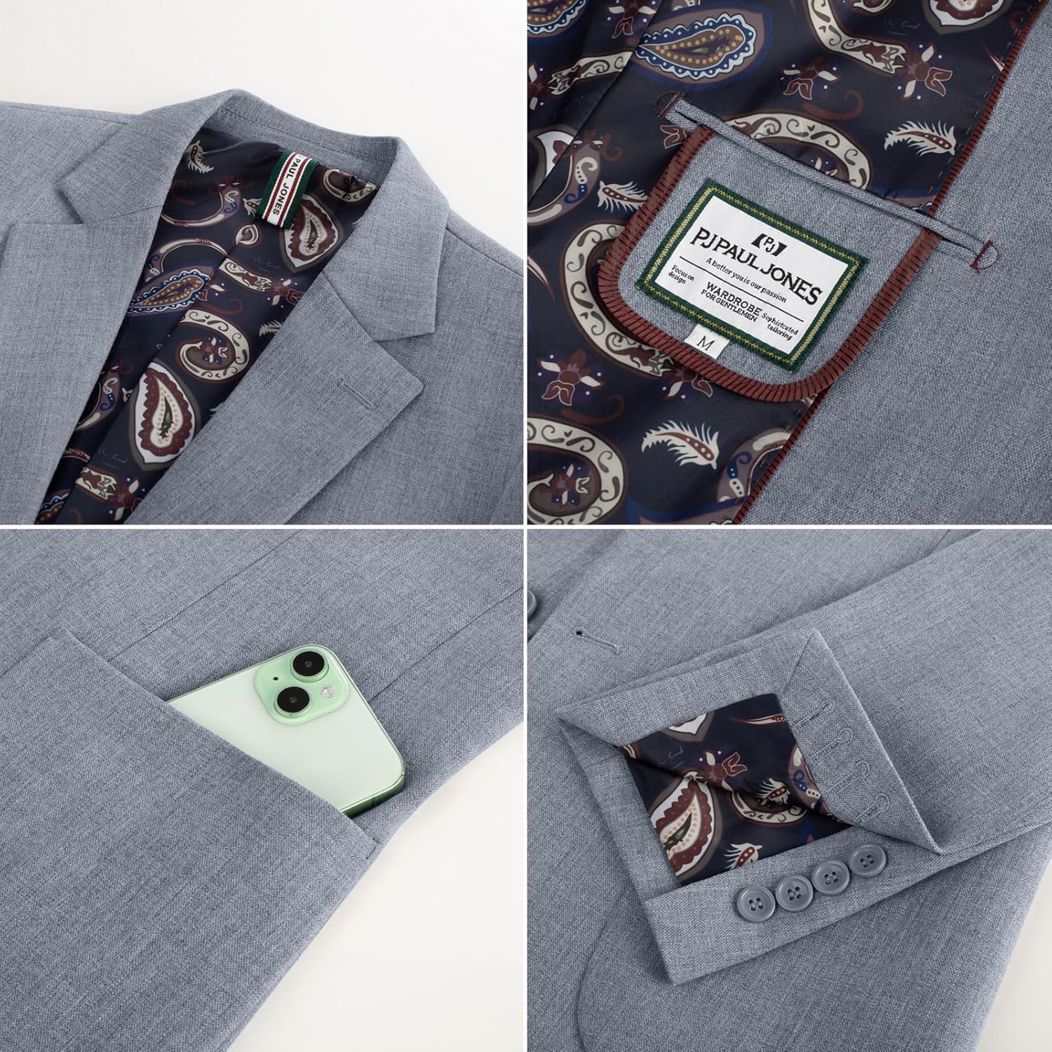 PJ PAUL JONES Mens Casual Sport Coats Two Button Slim Fit Blazer Lightweight Pattern Lined Notch Lapel Suit Jacket - Image 4