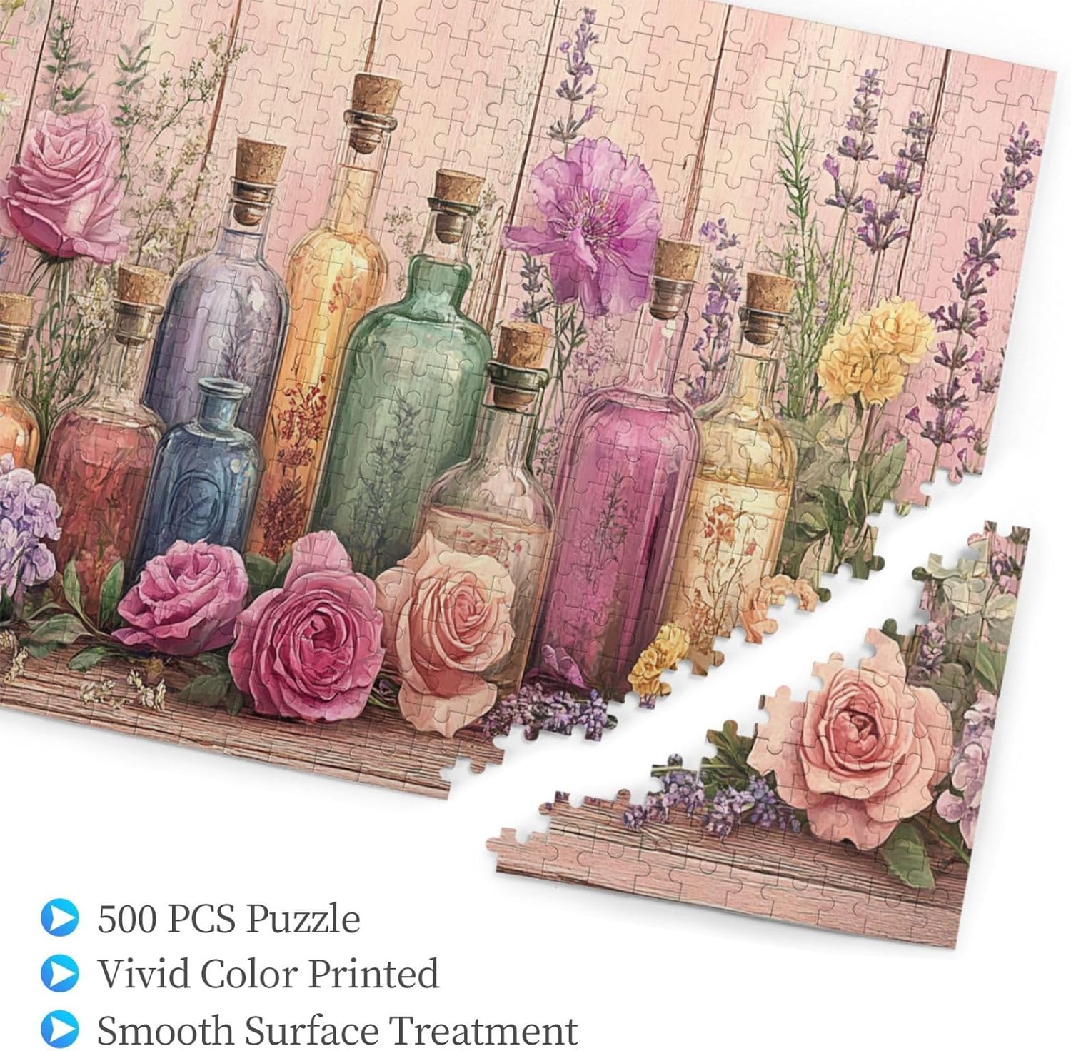 Liorosa Essence Of Spring 500 Pcs Vibrant Jigsaw Puzzle, Perfume Bottles With Pastel Flower, Enjoy Solving Puzzles With Family And Friends,Unique And Beautiful Design,For Flower Lovers Gift