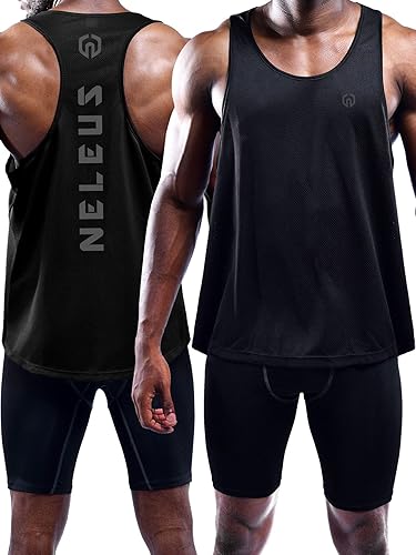 Miniatura 6 de NELEUS Paquete de 3 camisetas sin mangas con espalda en Y Dry Fit para hombre