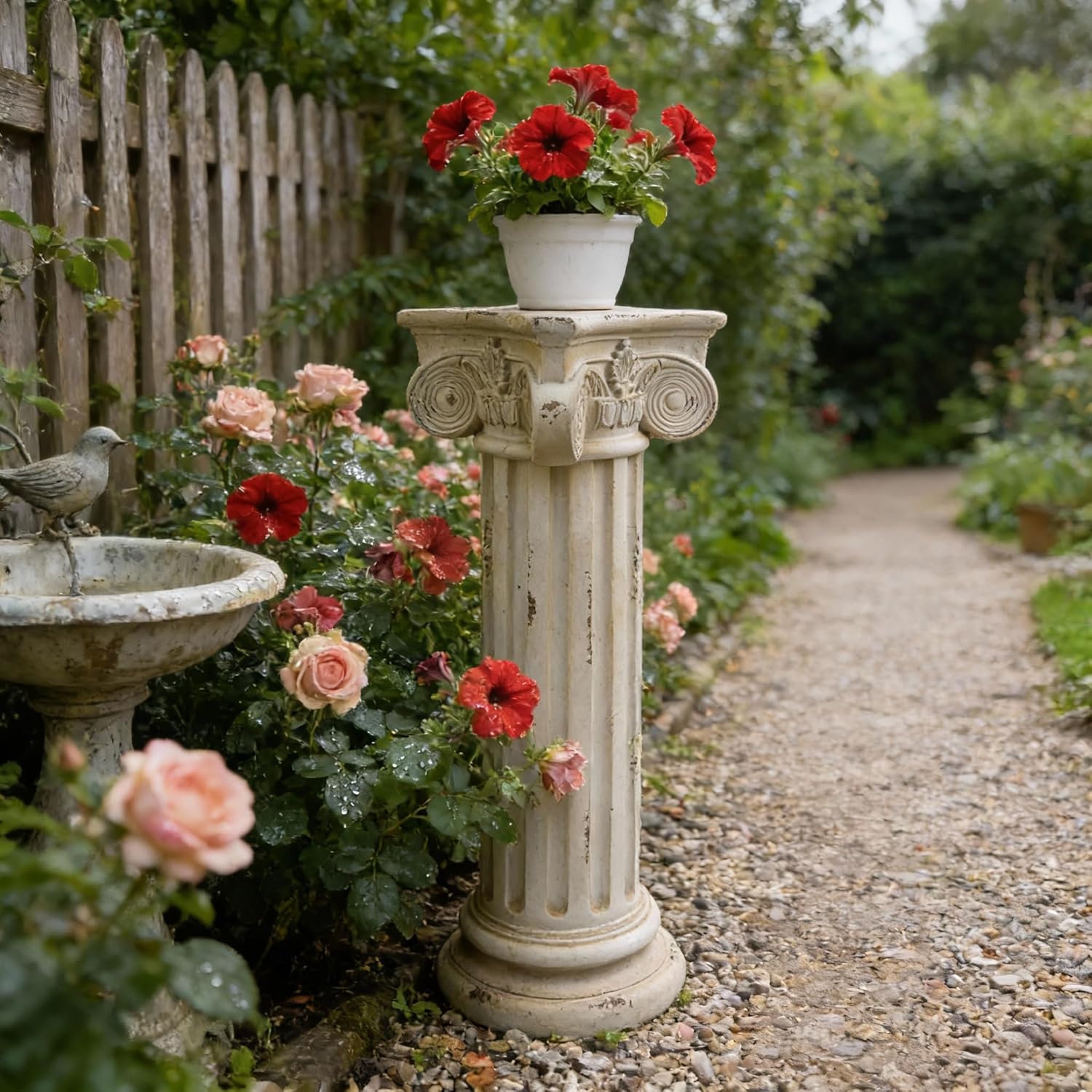 28.93” Tall Decorative Roman Column Pedestal Column Plant Stand, Magnesium Oxide Large Size Statue Sculpture Pedestal Stand Holder for Outdoor Wedding Birthday Party Decor (11.22 X 11.22 X 28.93”)