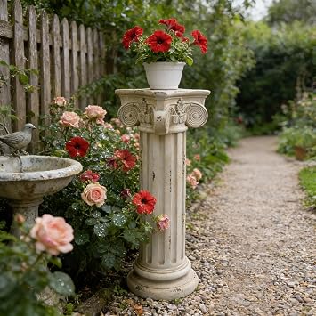 28.93" Roman Column Pedestal Plant Stand with Base, Greek Style Pillar Sculpture Magnesium Oxide Decorative Stand for Indoor Outdoor Garden Patio Wedding Party Display, Hand Painted Statue Holder