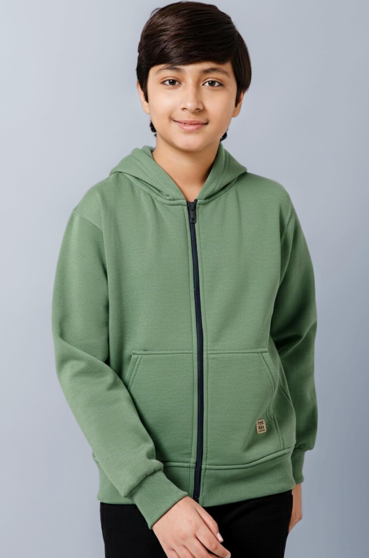 Boys Regular Fit Zipper Hooded Sweatshirt | Kangaroo Pocket & Drawstring Hood